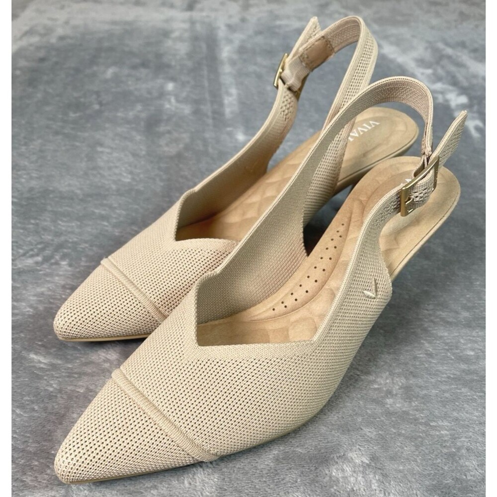 Vivaia NEW Addison knit womens almond kitten heel slingback shoes US 8.5 $169